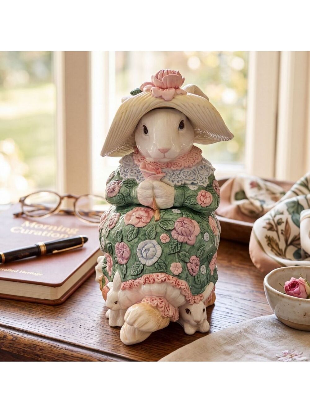 Large Vintage Fitz & Floyd Bloomers Bunny Cookie Jar 1991 In Original Box - 12"